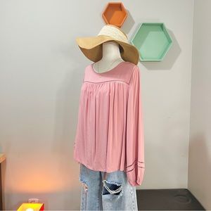 Cute baloon sleeves pink blouse
